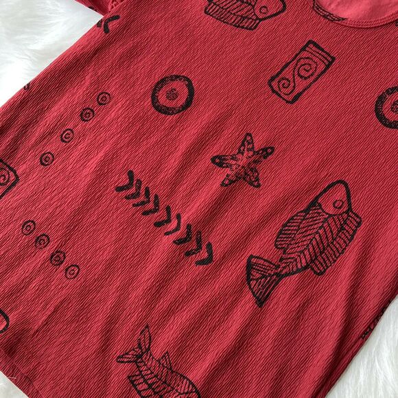 JPLA Shirt Sz M Fish Hawaii Surf Tropical Red Black Summer Vintage Womens - Picture 2 of 8